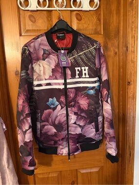 Floral Print Bomber Jacket in Plum by FH